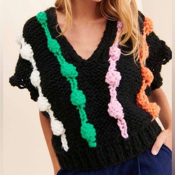 Maeve Anthropologie Striped Crochet Bauble Sweater Vest OS - Picture 1 of 4
